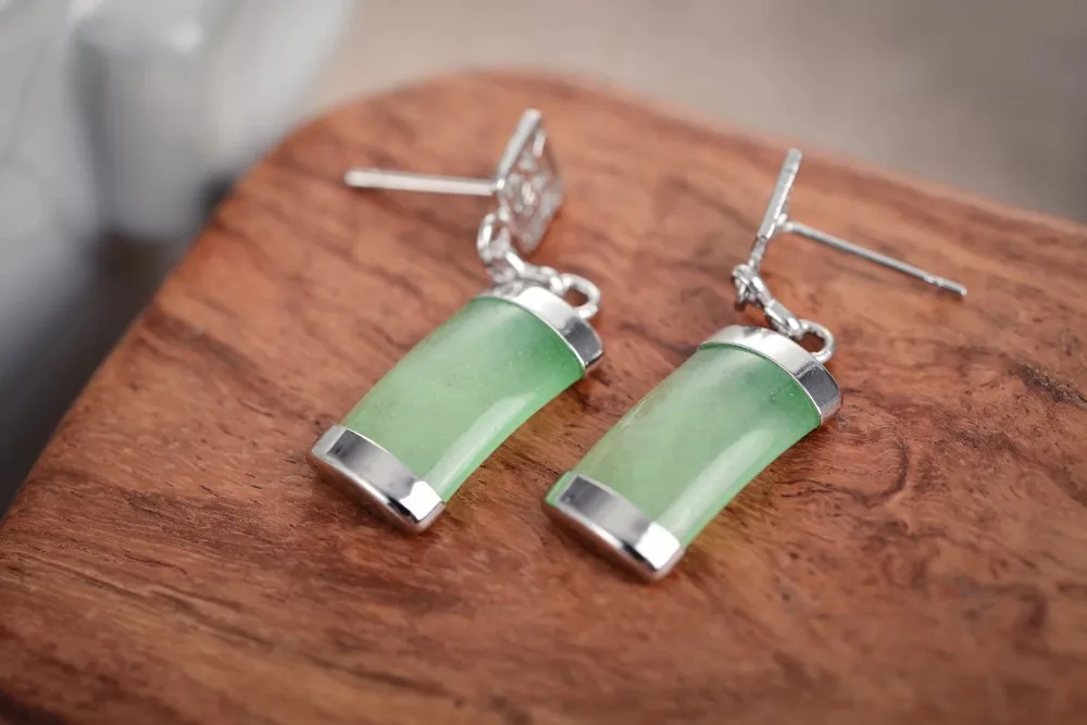 Серьги из натурального зеленого авантюрина AAA&gt Бесплатная доставка | Украшения и