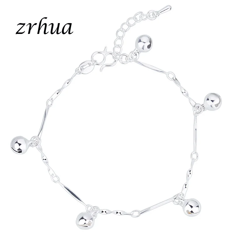 ZRHUA 925 пробы серебряный браслет, украшение для помолвки, красивые свадебные ювелирные изделия для женщин/девушек, блестящий браслет с колокольчиками