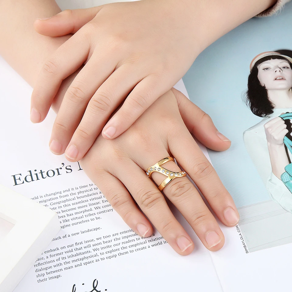 

BORASI Elephant Crystal Ring Gold-Color Wedding Rings For Women Stainless Steel CZ Zircon Stone Engagement Fashion Jewelry