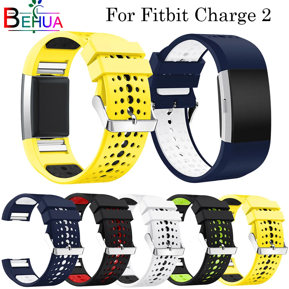 

Strap For Fitbit Charge 2 Smart watch Replacement sport two-color metal button breathable Silicone watchbands Bracelet Wristband
