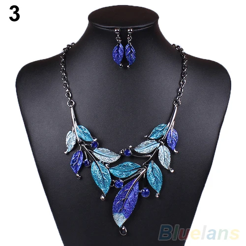 Классические красочные стразы в форме листа ожерелье серьги ювелирный набор