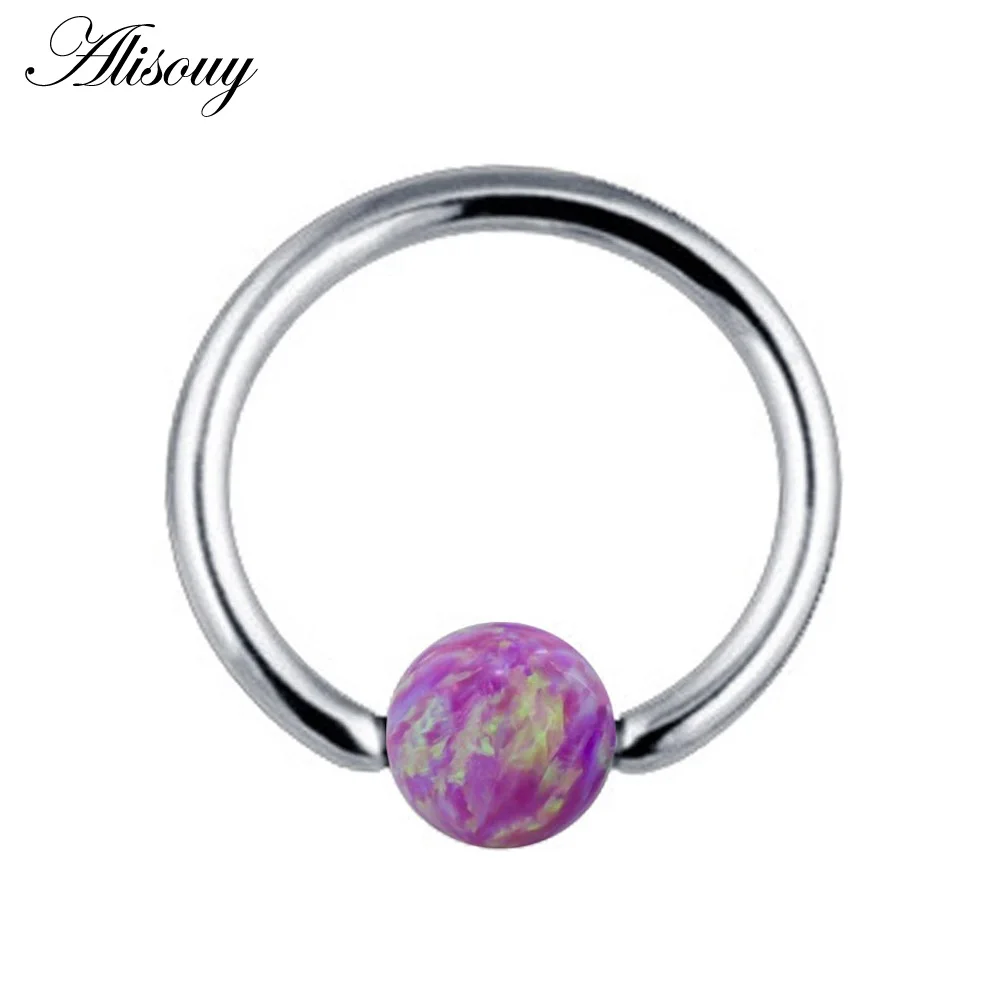 OP38 Purple Alisouy 16 г кольца в нос из титана в плену кольца из бисера опал камень пирсинг носа CBR Ушные Кольца для хряща для сексуальных девушек Украшения для тела - Окраска металла: OP38 Purple