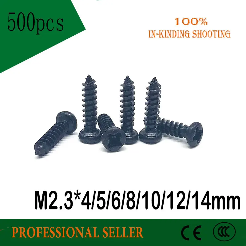 500PCS M2.3*4/5/6/8/10/12/14 mm GB845 Galvanized black micro electronic screw cross phillips round pan head self tapping | Обустройство