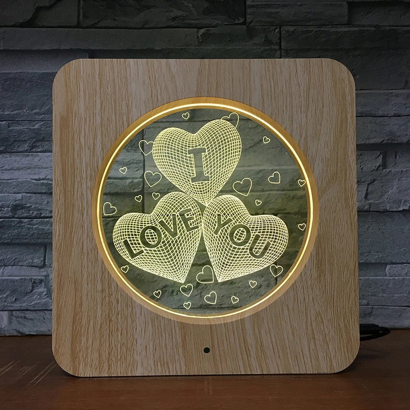 Ночсветильник I love U 3D с деревянными зернами настольная лампа сделай сам под заказ