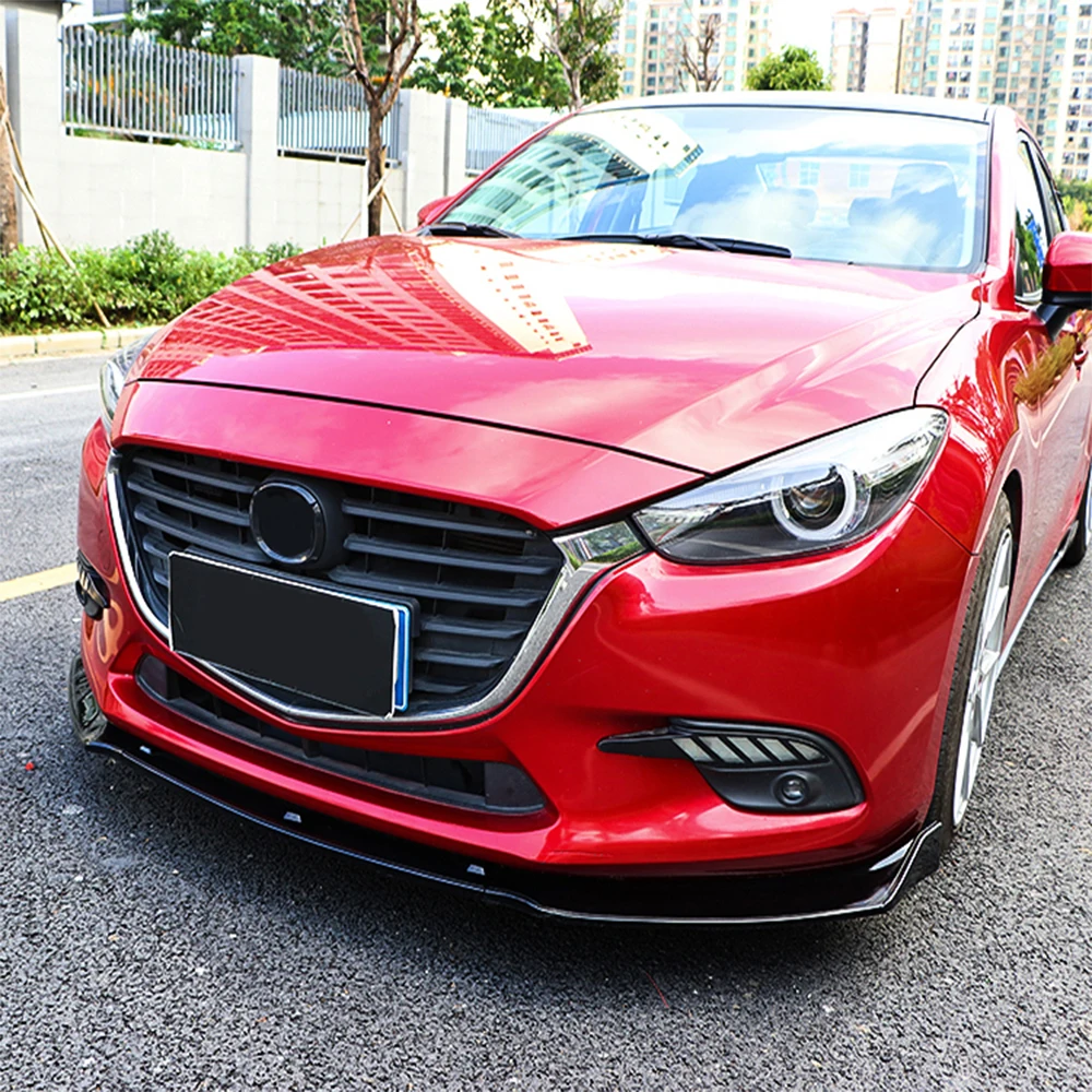 Яркий черный Передний бампер 3-ступенчатый спойлер для губ подходит MAZDA 3 AXELA 2014-2019