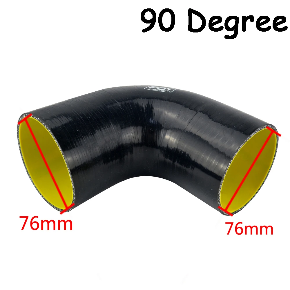 76MM BLACK 90 degree PQY-51 мм/63 мм/76 мм/51 мм до 63 мм/63 мм до 76 мм 90 градусов 45 градусов локоть уменьшить силиконовый шланг трубы черный синий - Цвет: 76MM BLACK 90 degree