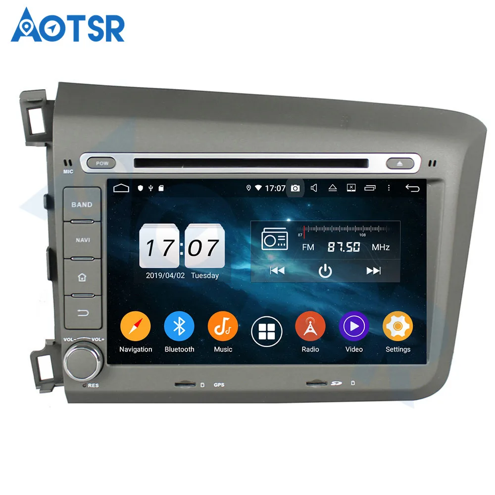 Автомагнитола для Honda Civic 2012 2015 мультимедийный проигрыватель с DSP IPS Android 9 0 4 Гб + 64