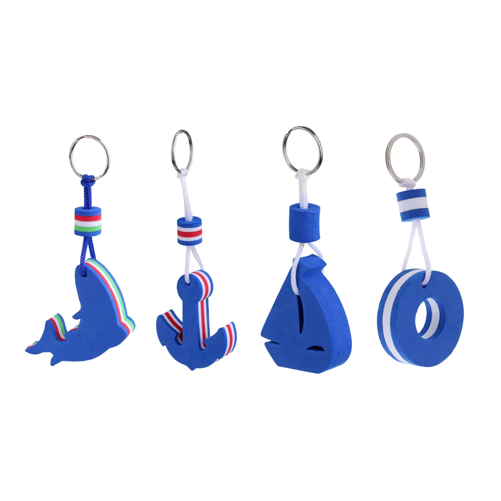 

4Pcs Boat Floating Key Chain Novelty Storage Keychain Water Sports Sailing/Anchor/Dolphin/Buoy Shaped Buoyant Keys Ring