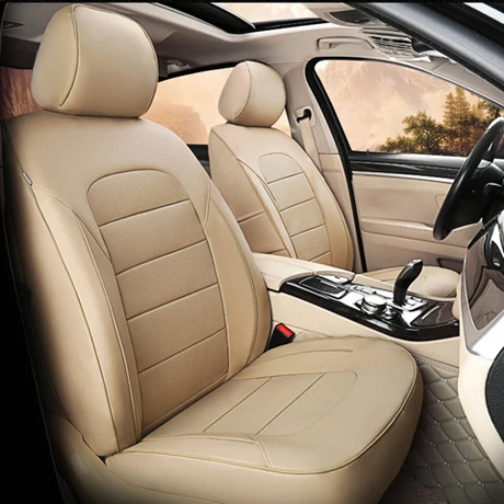 AutoDecorun чехол для автокресла из натуральной кожи для Land Rover freelander 2 аксессуары чехлы для сидений Защитные подушки набор 2007 - Название цвета: Beige
