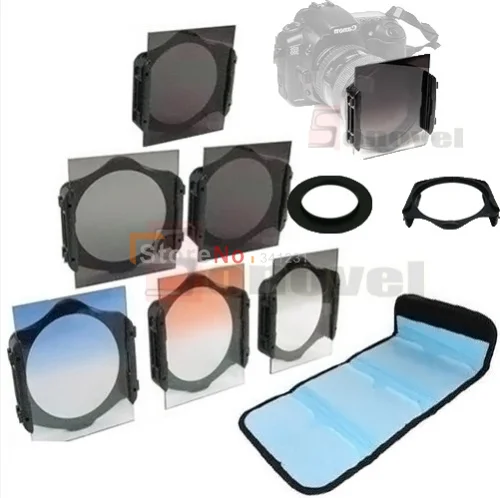 

10 in 1 49 52 55 58 62 67 72 77 82mm Ring Adapter+ ND2 ND4 ND8 + Graduated Orange Blue Filter for Cokin p series