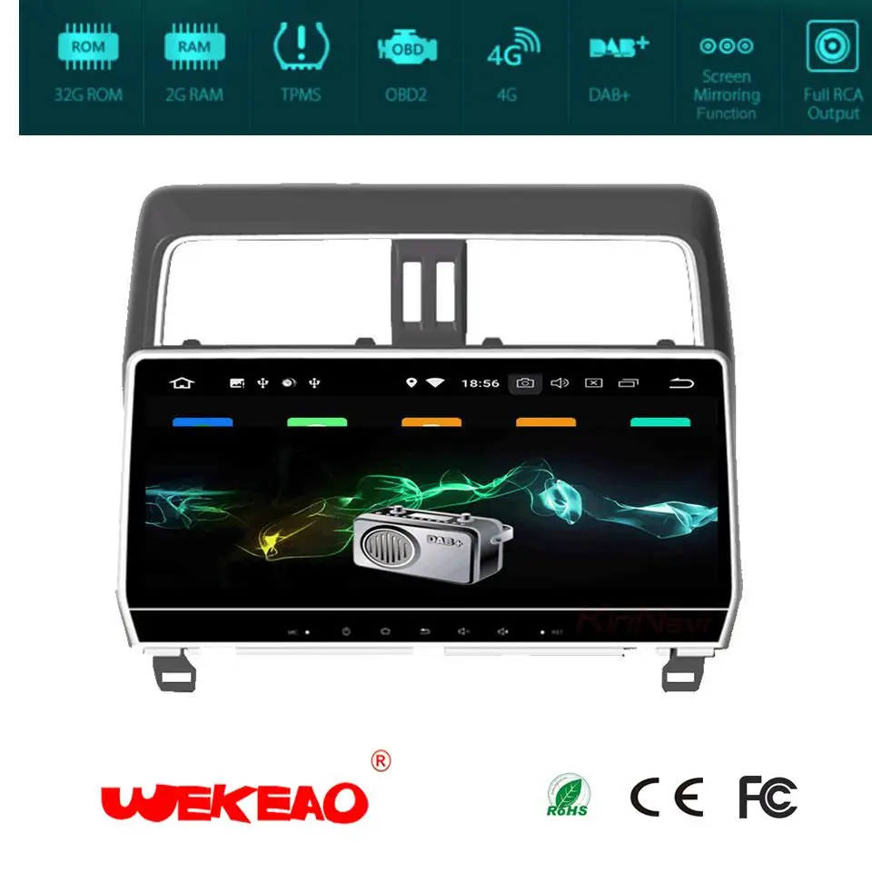 Wekeao 12 3 &quotстерео gps навигации Аудио плеер для Toyota Prado с мультимедиа Системы RDS BT 4 г