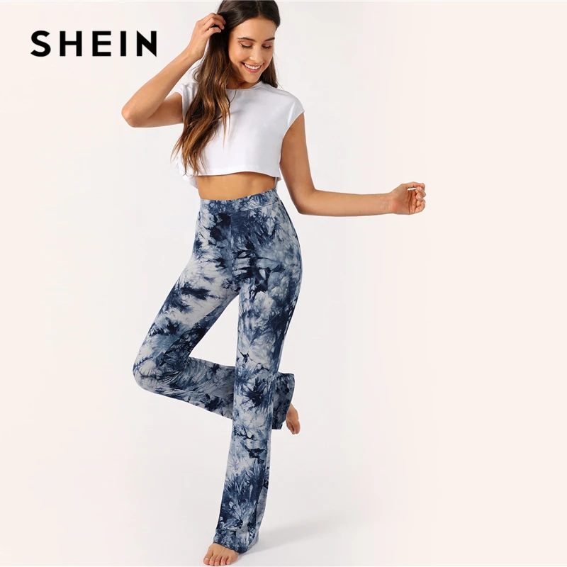 SHEIN Модные Брюки С Широкой Талией, Брюки С Контрастным Принтом, Спортивные Брюки