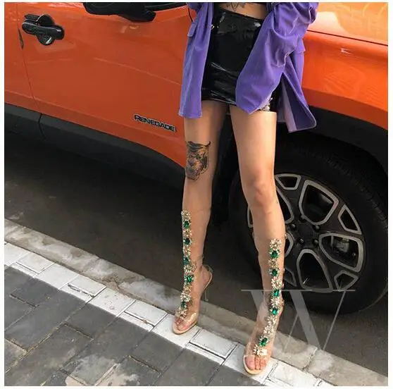 Rihanna/свободное платье; обувь; женские босоножки на шпильке с прозрачными ремешками и стразами; женские сандалии-гладиаторы до колена