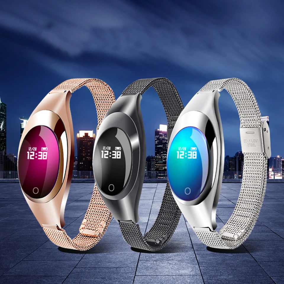 Z18, женские наручные часы, 0,49 дюймов, OLED, металлический ремешок на запястье, измеритель сердечного ритма, артериального давления, умный браслет для женщин