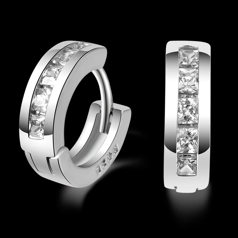 Серьги кольца с фианитами женские/мужские из серебра 925 пробы|silver plated hoop earrings|hoop