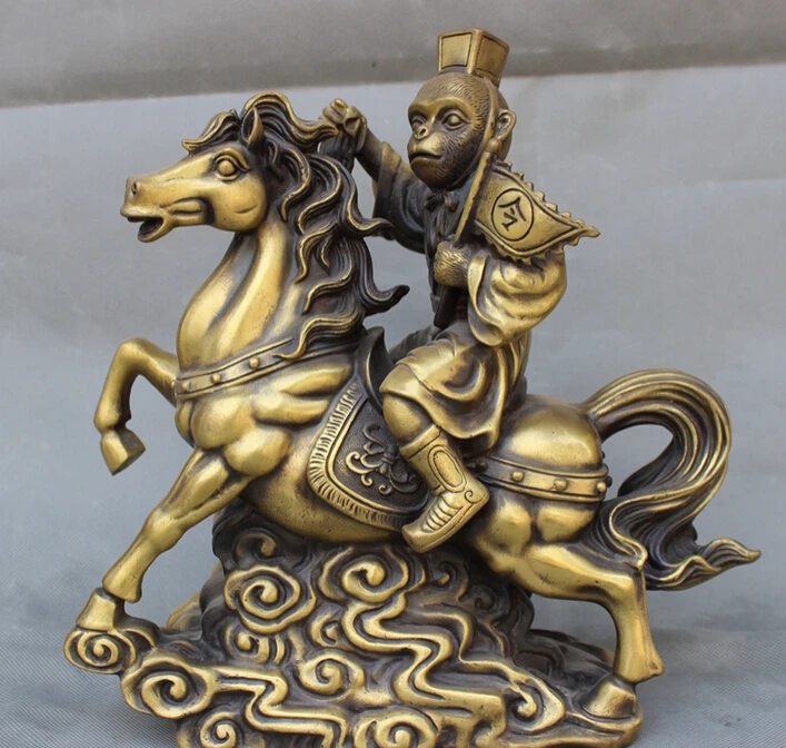 

song voge gem S2868 12" Chinese Bronze Year Zodiac Monkey King Ride Running Horse Statue Animals