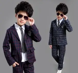 

2018 winter Big Boys Plaid Suit England Style Boys Formal Wedding Blazer Suit Boys Christmas boys Suit 2 pcs: pants+jackets