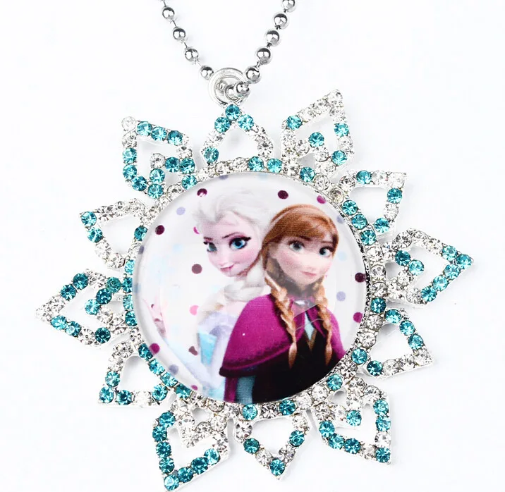 Nice Girl Necklace Anna Elsa Sister Design Full Rhinestone Snow Flake Charm Kids Child Best Birthday GiftAccessoriesWX1 | Украшения и