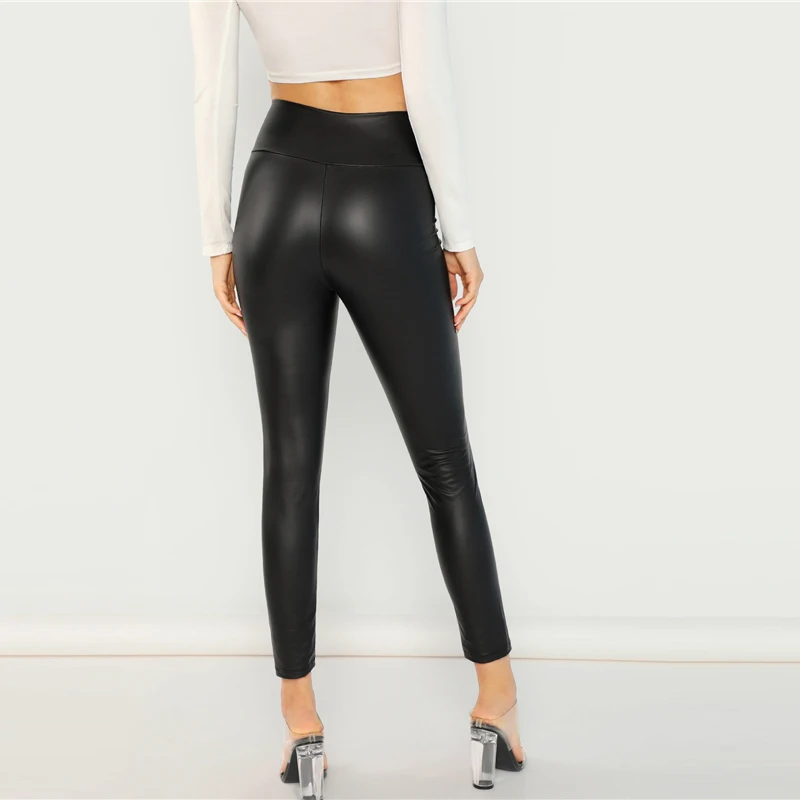 SHEIN Стильные Леггинсы Из Эко Кожи На Молнии Укороченные Легинсы На Молнии