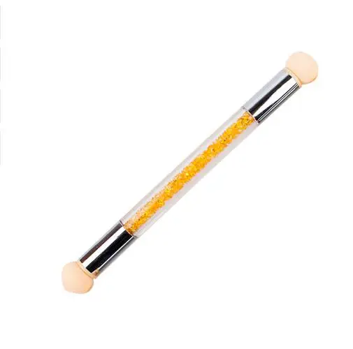 Yellow Pen Dmoley 2 головки для нейл-арта губка градиентная кисть блестящая пудра Стразы с 4 губками - Цвет: Yellow Pen