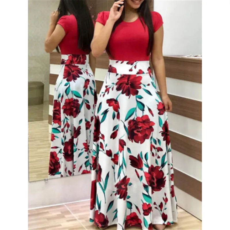 Женское платье с коротким рукавом Boho повседневное длинное вечернее макси
