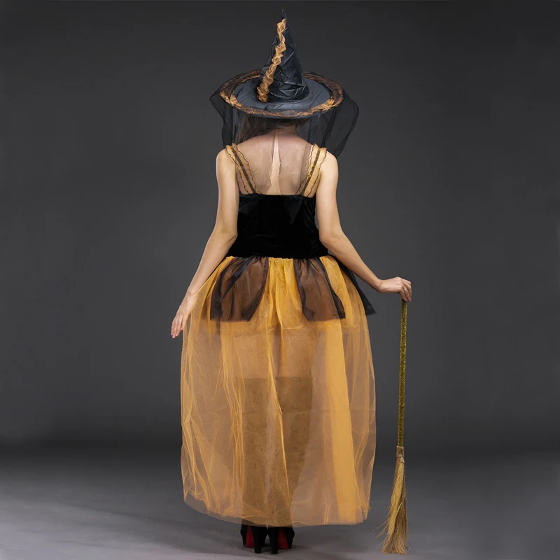 Free shipping Women 2018 new horror witch cosplay role play yellow gauze dress Halloween Witch Costume Adult | Тематическая одежда