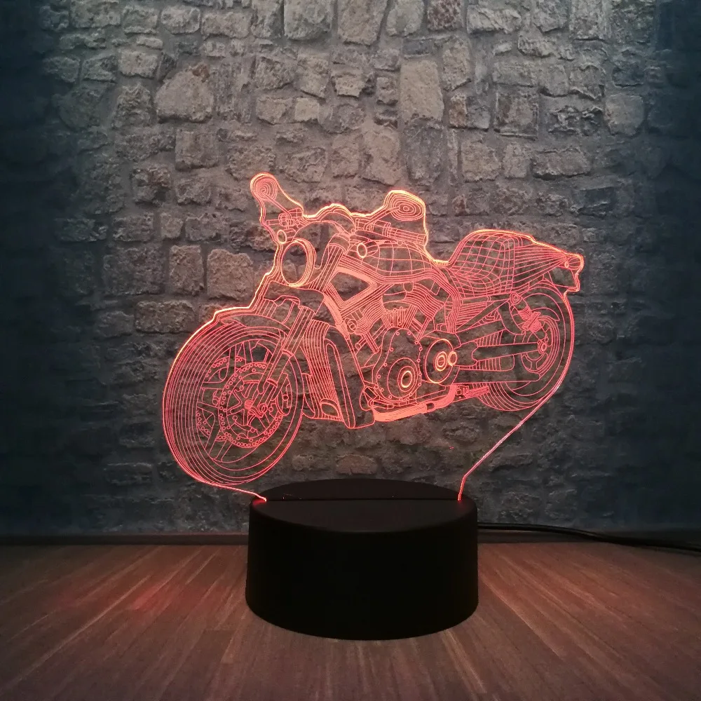 Крутой Мотоцикл 3D светодиодный светильник RGB Blub 7 цветов меняющий декор для