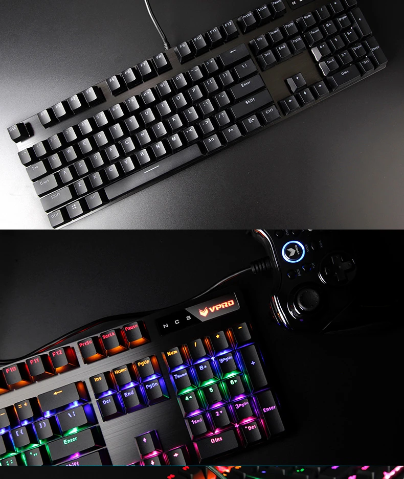 Rapoo V500PRO 104key механическая клавиатура USB Проводная игровая клавиатура с 7 цветов Подсветка для настольного компьютера ноутбука для компьютерных игр
