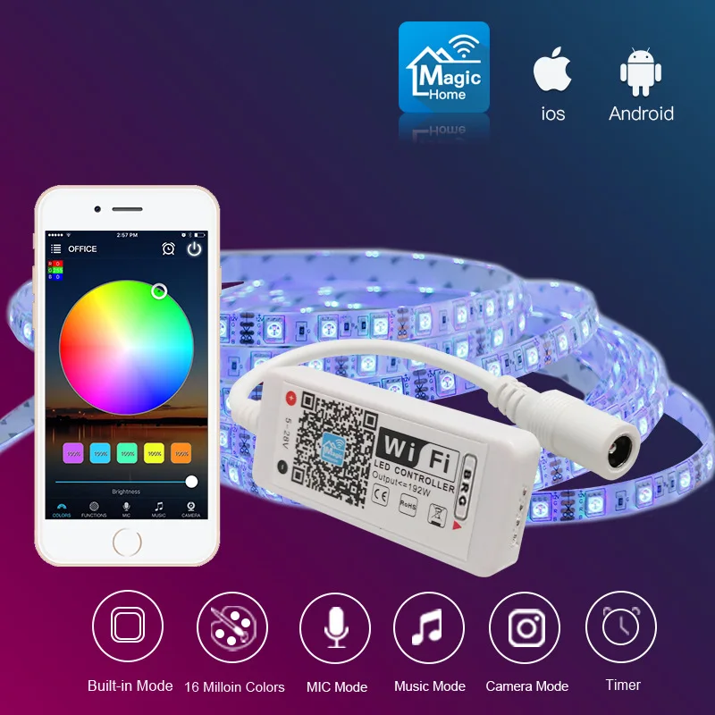 16 миллионов цветов Wifi RGB/RGBW led контроллер управление смартфоном Режим музыки и