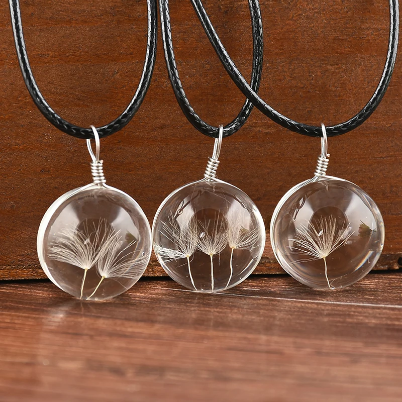 Fashion Dandelion Crystal Ball Necklace Women Long Strip Leather Chain Pendant |