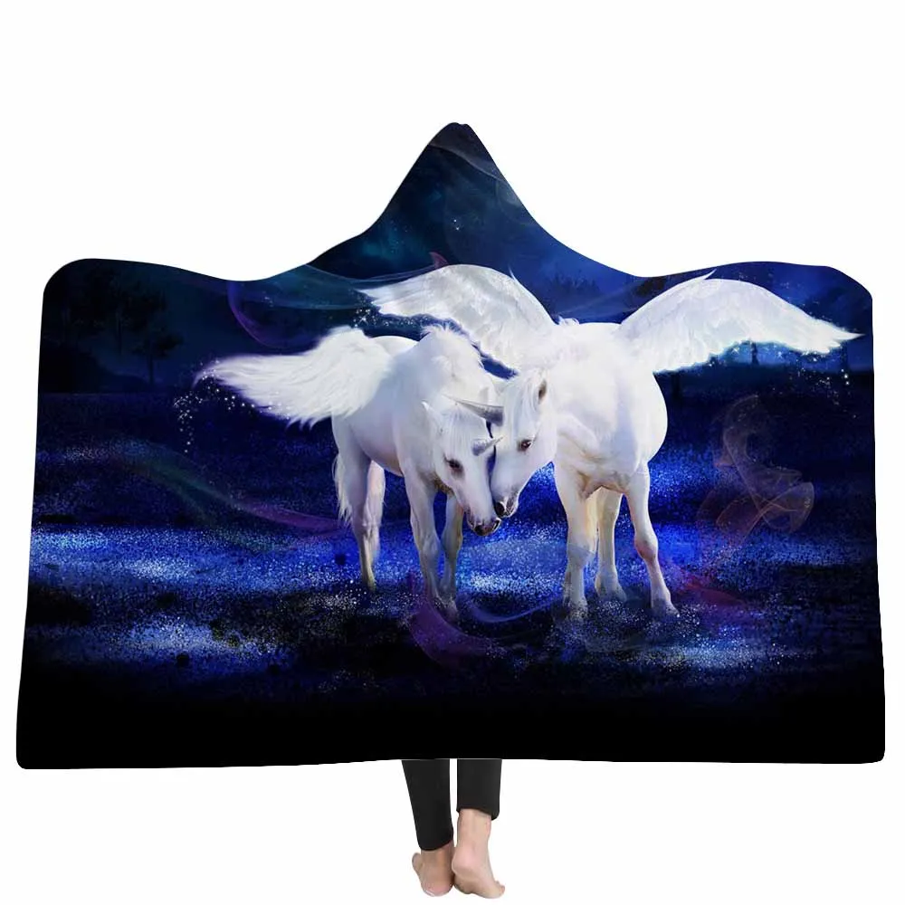 

Lannidaa Cartoon Unicorn Fly Horse Hooded Blanket Winter Hoodie Blankets For Kids Adult Travel Sofa Bed Wrapped Throw Blanket
