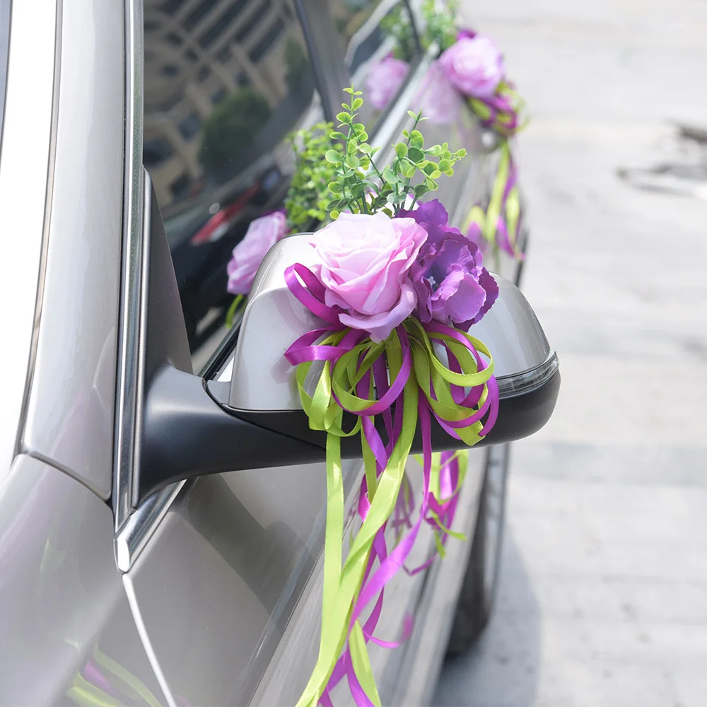 A2 Purple Kyunovia свадебное украшение автомобиля дверные ручки и зеркало заднего вида Свадебная вечеринка сад центральный украшения красный Шелковый цветок H16 - Цвет: A2 Purple