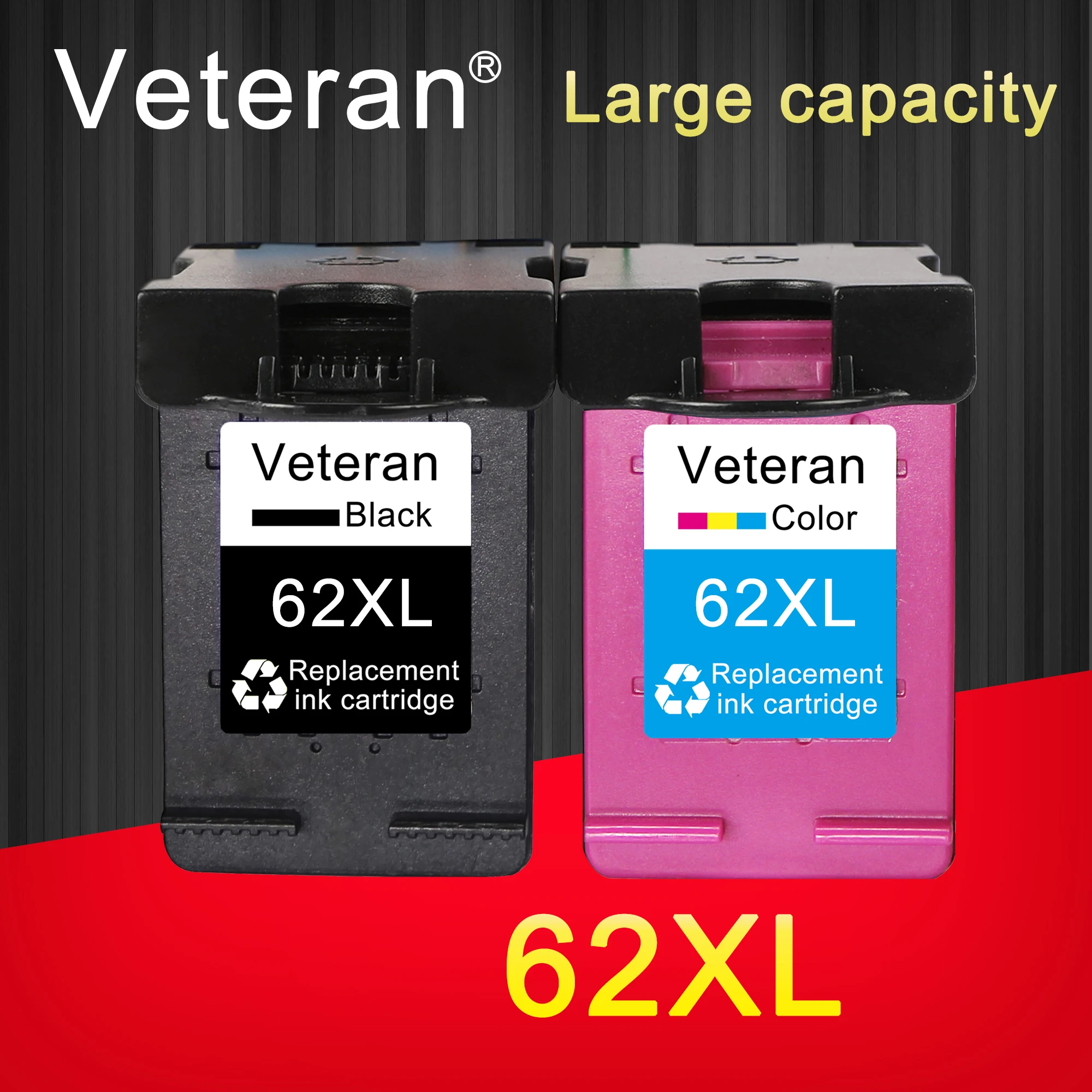 

Veteran 62XL Refilled Ink Cartridge Replacement for Hp 62 XL Cartridge for Hp Envy 5640 OfficeJet 200 5540 5740 5542 7640 hp62