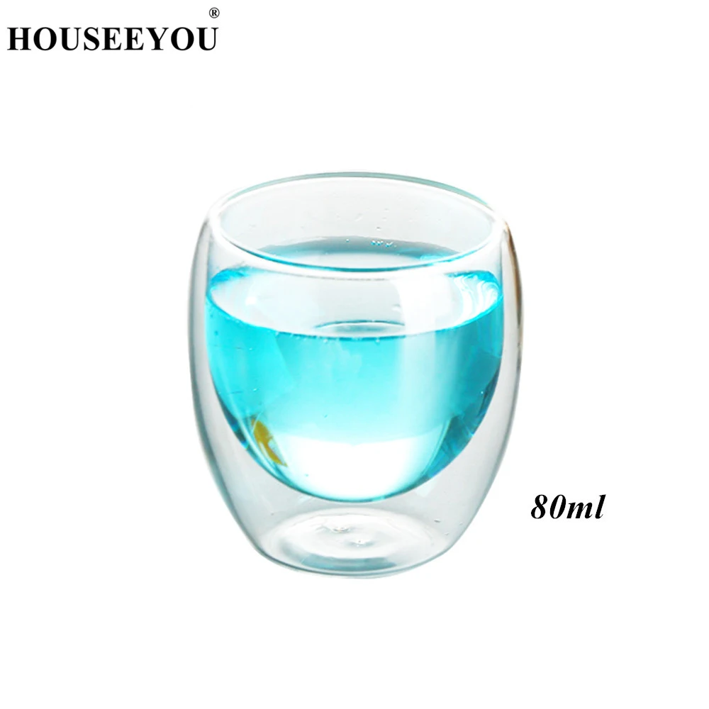 80ml HOUSEEYOU, 2 шт./лот, креативные стеклянные кофейные кружки с двойными стенками, чайная чашка, прозрачные изоляционные стаканы без ножки, вазы, чашки, пивные винные чашки - Цвет: 80ml