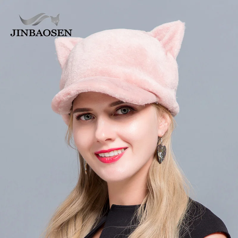 Новая модная бейсболка JINBAOSEN шапка из овчины меховая стильная с кошачьими ушками