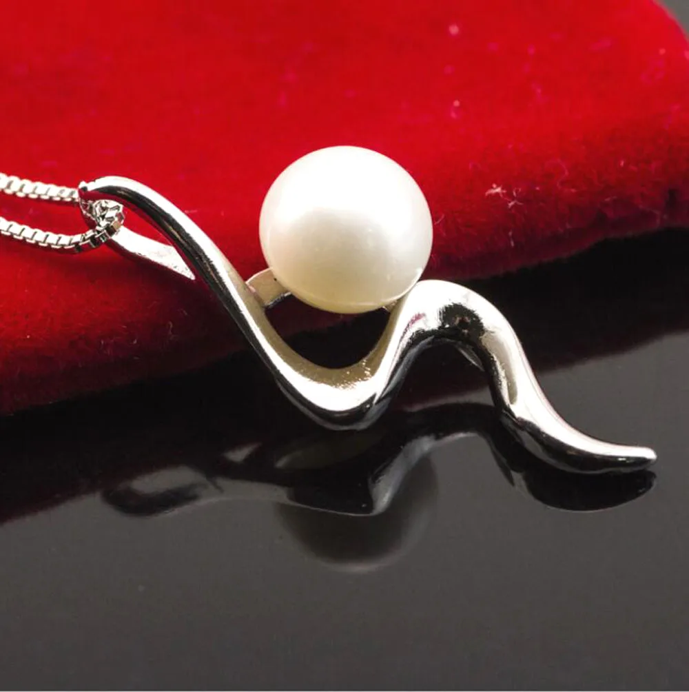 WQQCR 100% 925 Sterling Silver colorShell Pearl Wave Chain Long Pendant Necklaces Wedding Jewelry Necklace Accessories | Украшения и