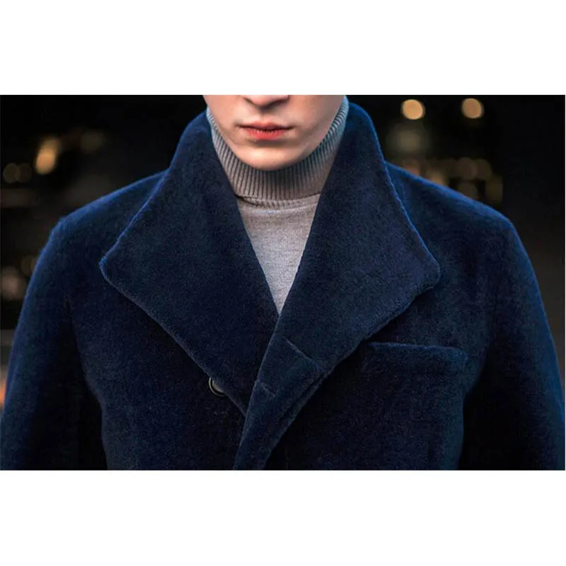 

Natural wool coats outerwear men turn down collar single breasted warm winter real wool jackets man fashion trench coats