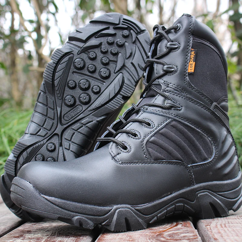 black high top Мужские военные тактические ботинки; зимние кожаные ботинки; Цвет Черный; спецназ; армейские ботинки; защитная Рабочая обувь; армейские ботинки - Цвет: black high top