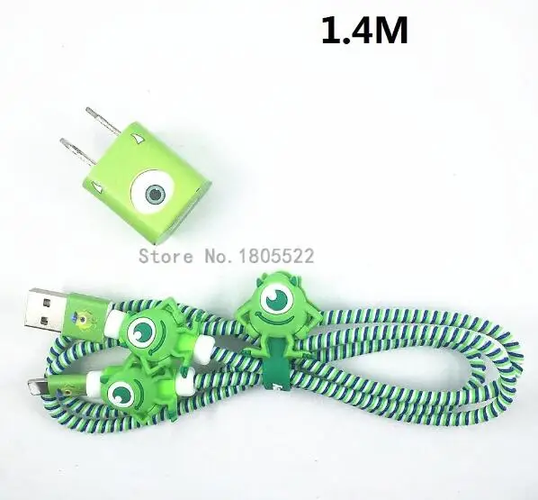 1.4 M No Bags 1 комплект мультяшный USB защитный кабель Winder наклейки для зарядного устройства кабельный провод Органайзер тпу спиральный шнур протектор для iphone 5 6 7 - Цвет: 1.4 M No Bags