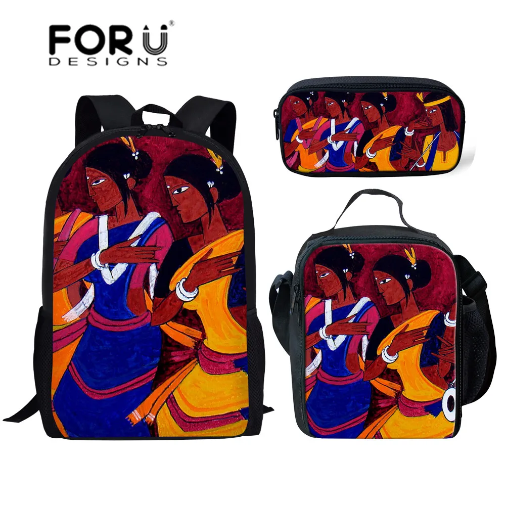FORUDESIGNS 3 шт./компл. черный художественный рюкзак с африканскими девушками женский