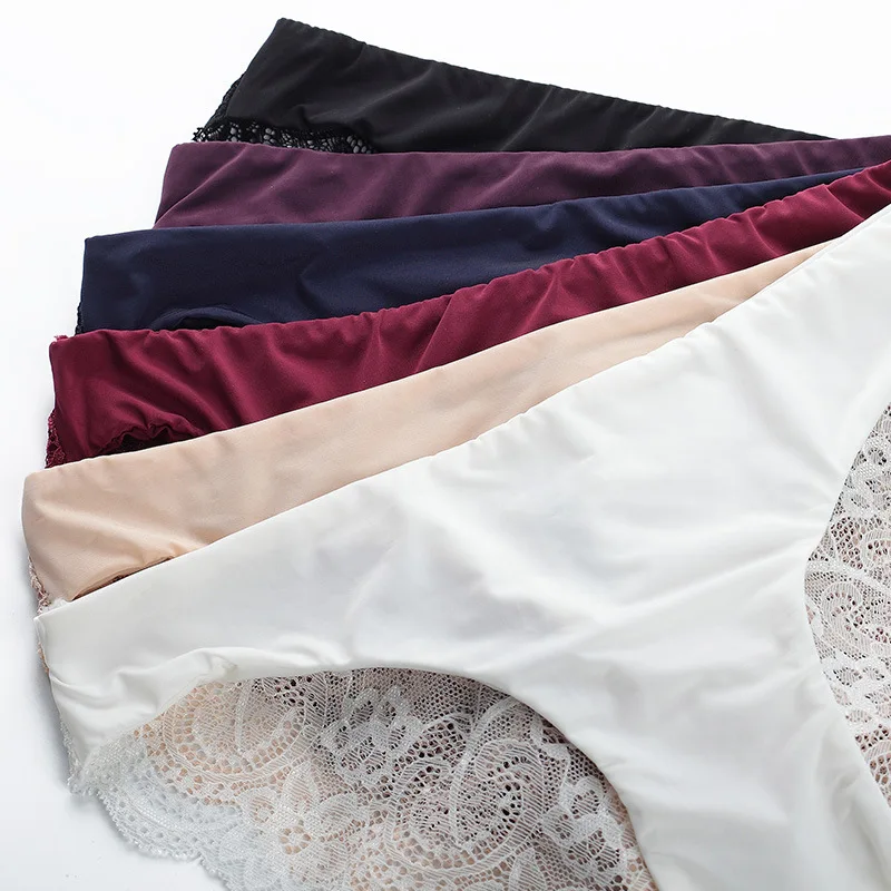 Seamless comfortable sexy triangle underwear silk slippery lace soft skin ladies' briefs.9801 |