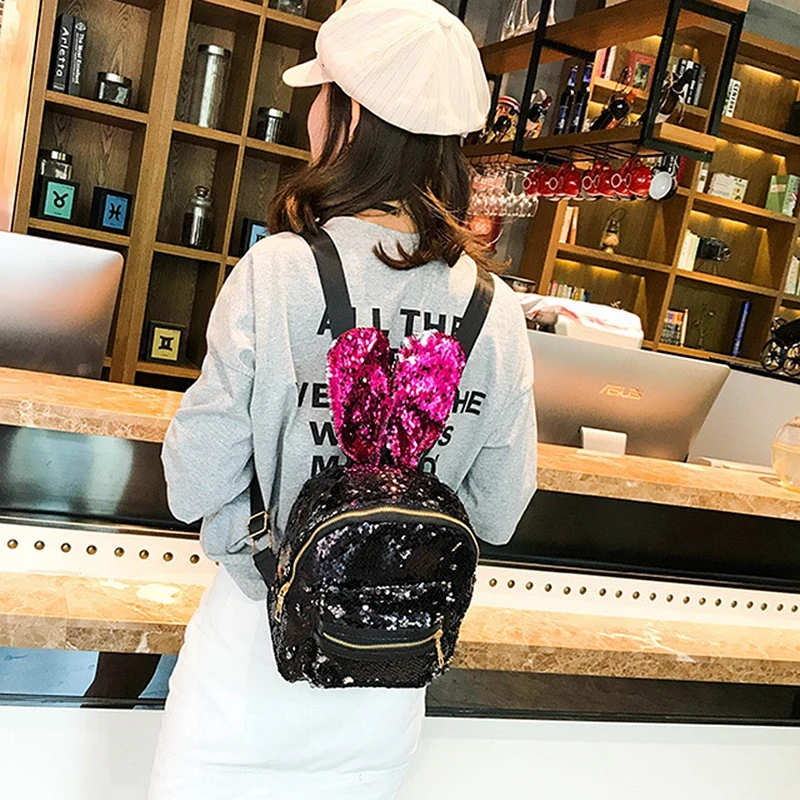 2018 Fashion New Brand Sequin Women Backpacks Casual Rabbit Ear Mini Backpack Korean Style Leather Small Lady bag Female Bolsas | Багаж и