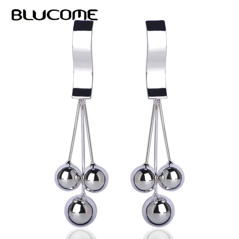 Blucome Популярные Модные крутые серьги-капли в стиле панк золотистого цвета, медные серьги с тремя шариками, ювелирные украшения для женщин, вечерние аксессуары для банкета