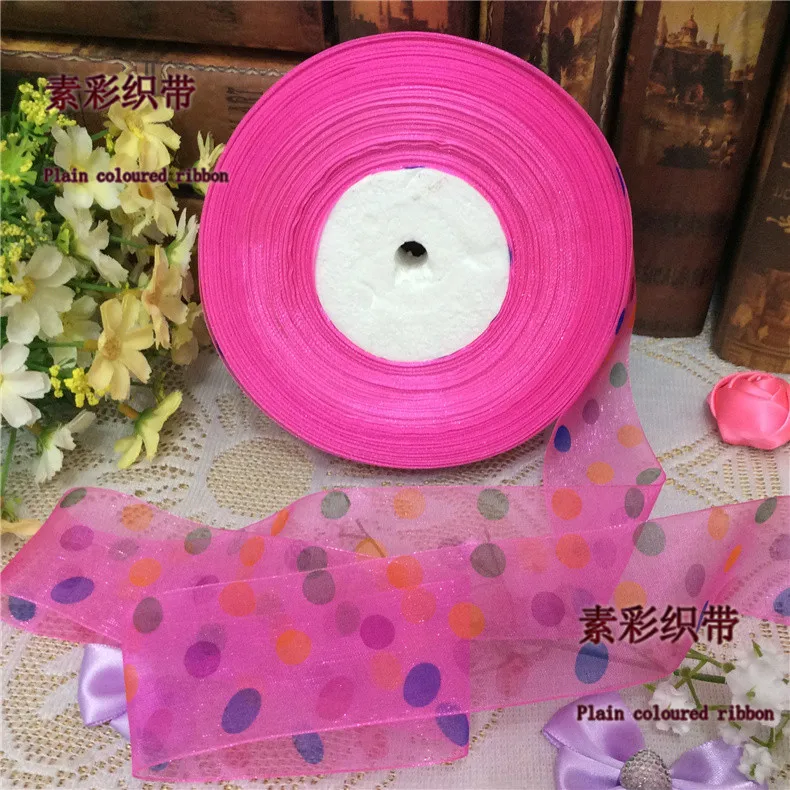 100 ярд 4 см печать точка цвет ленты прозр органза лента подарок цветы оптовая