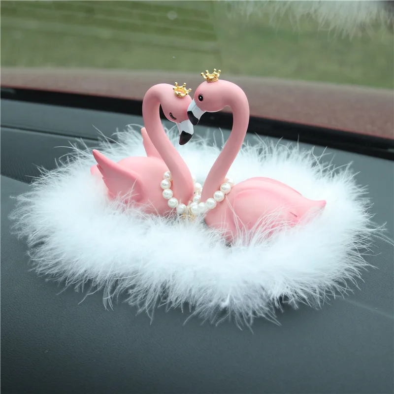 Фламинго с ожерельем украшение автомобиля Корона Lovebird розовый маятник