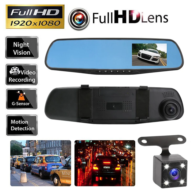 Full HD 1080 p Dash камера автомобиля dvr зеркало заднего вида авто Dvr двойной объектив