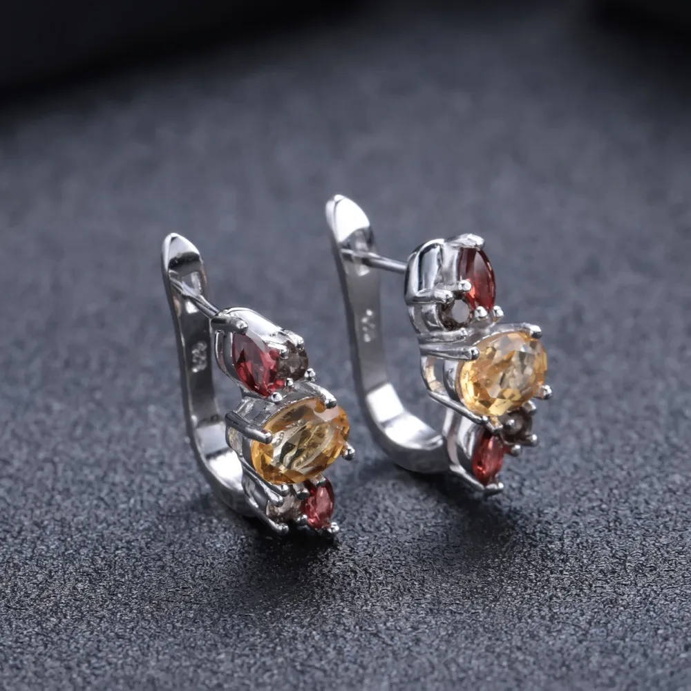 Женские серьги GEM'S BALLET элегантные гвоздики из серебра цитриновый гранатовый