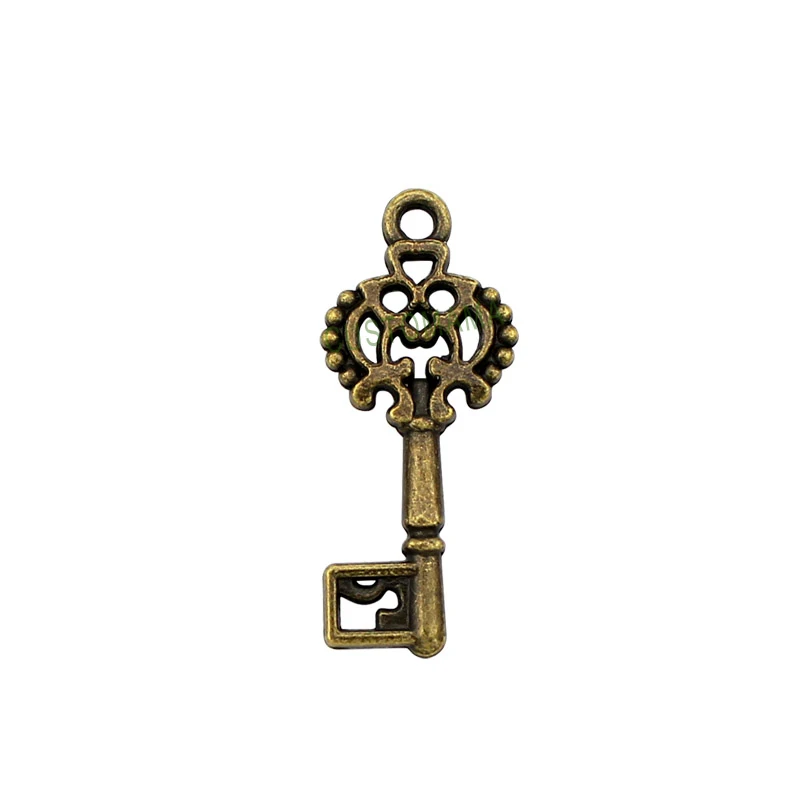 

80pcs-Antique бронза 2-сторонний филигрань цветок ключ очарование кулон 29x12mm