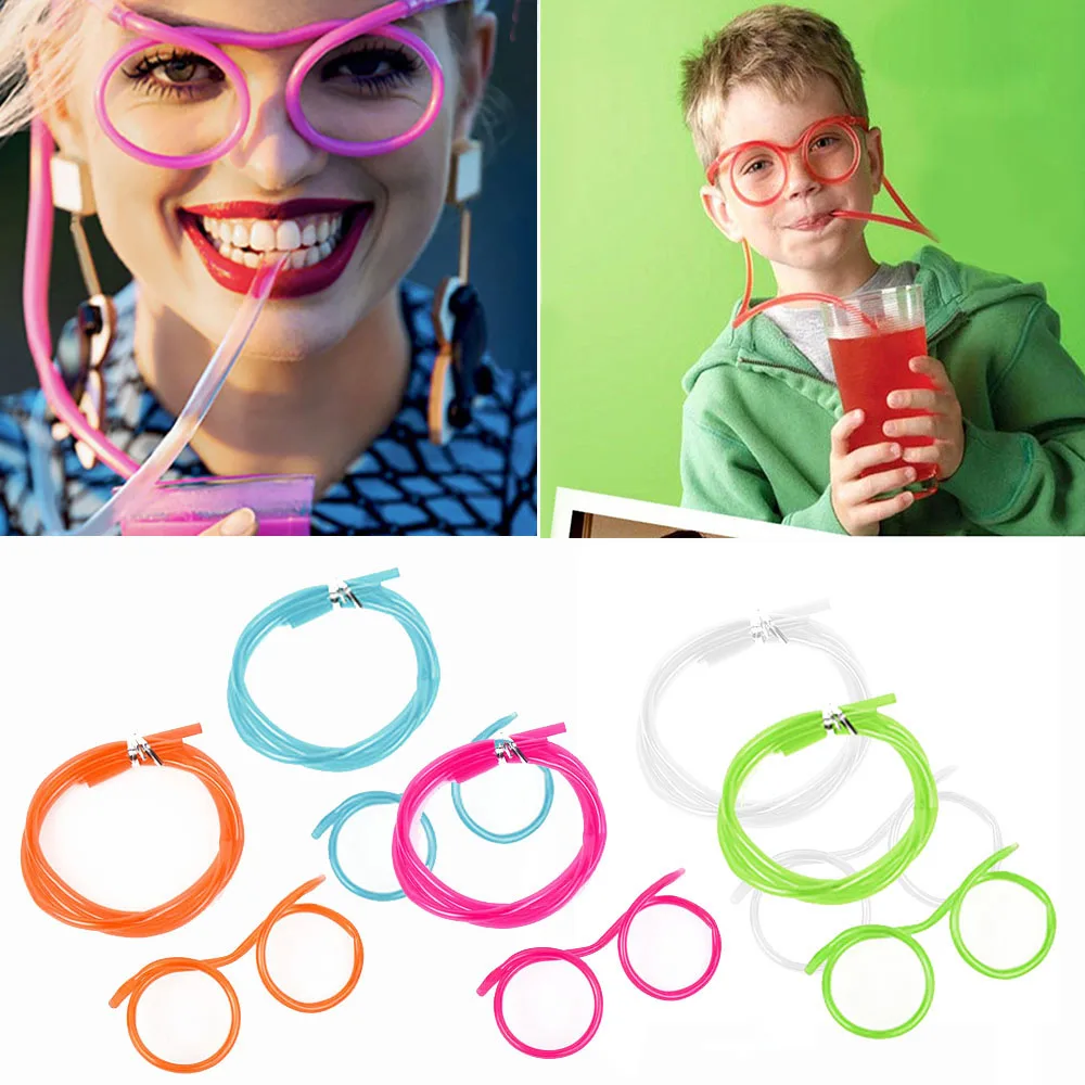 

1pc Funny Soft Glasses Straw Birthday Party Unique Flexible Drinking Tube Kids Birthday Party Supplies Bar Accessories