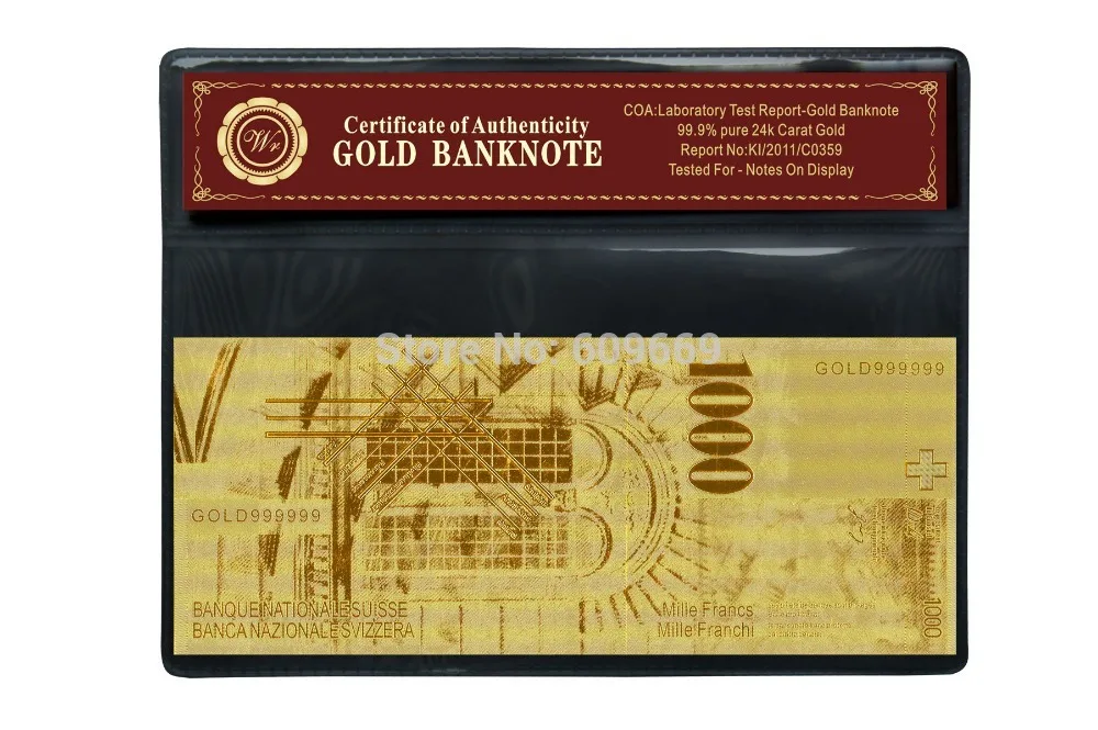 Швейцарские золотые купюры новейшая чистая Золотая банкнота в наличии резная 1000